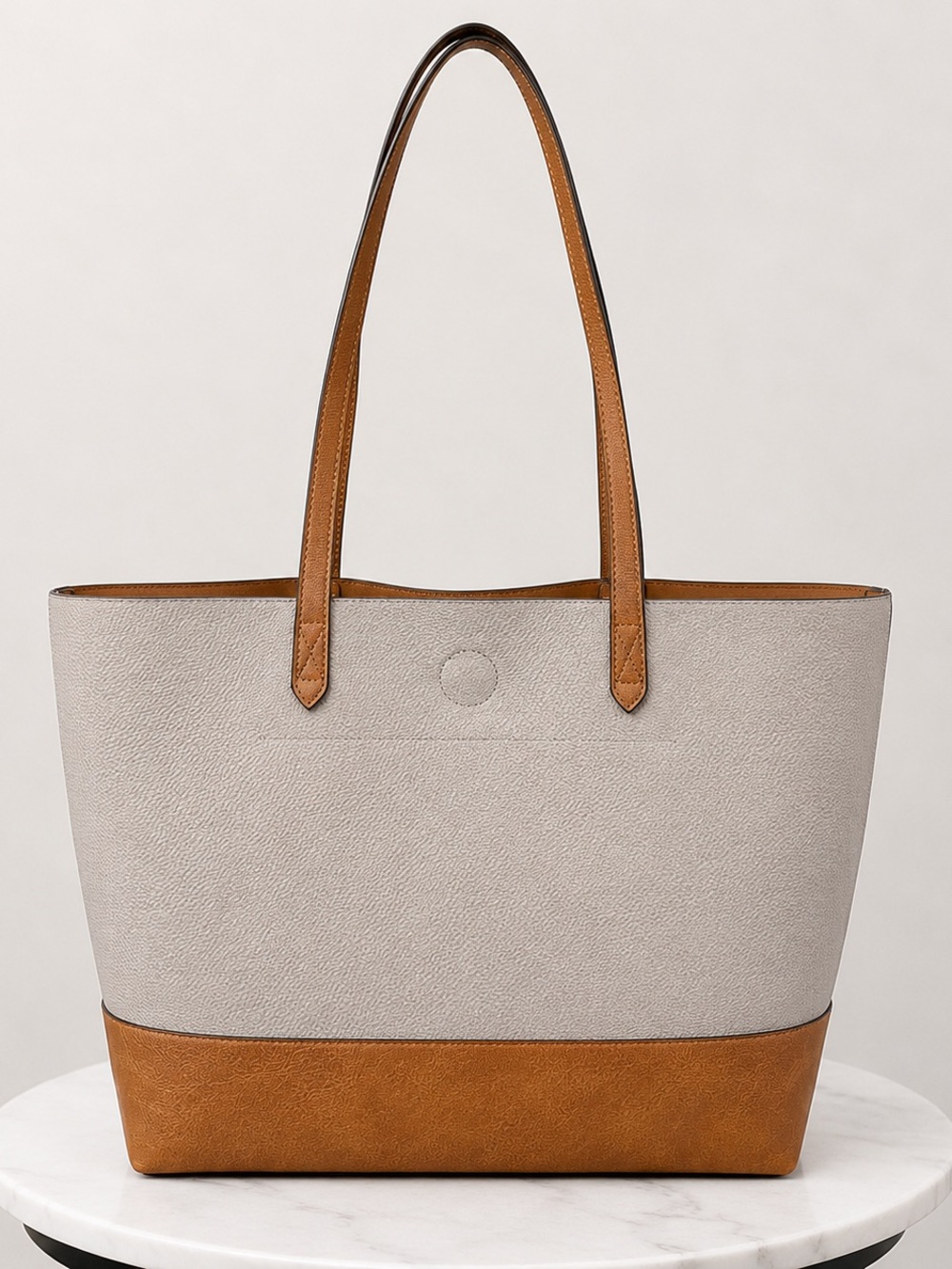 Women’s Two-Tone Tote Bag in Light Gray and Tan